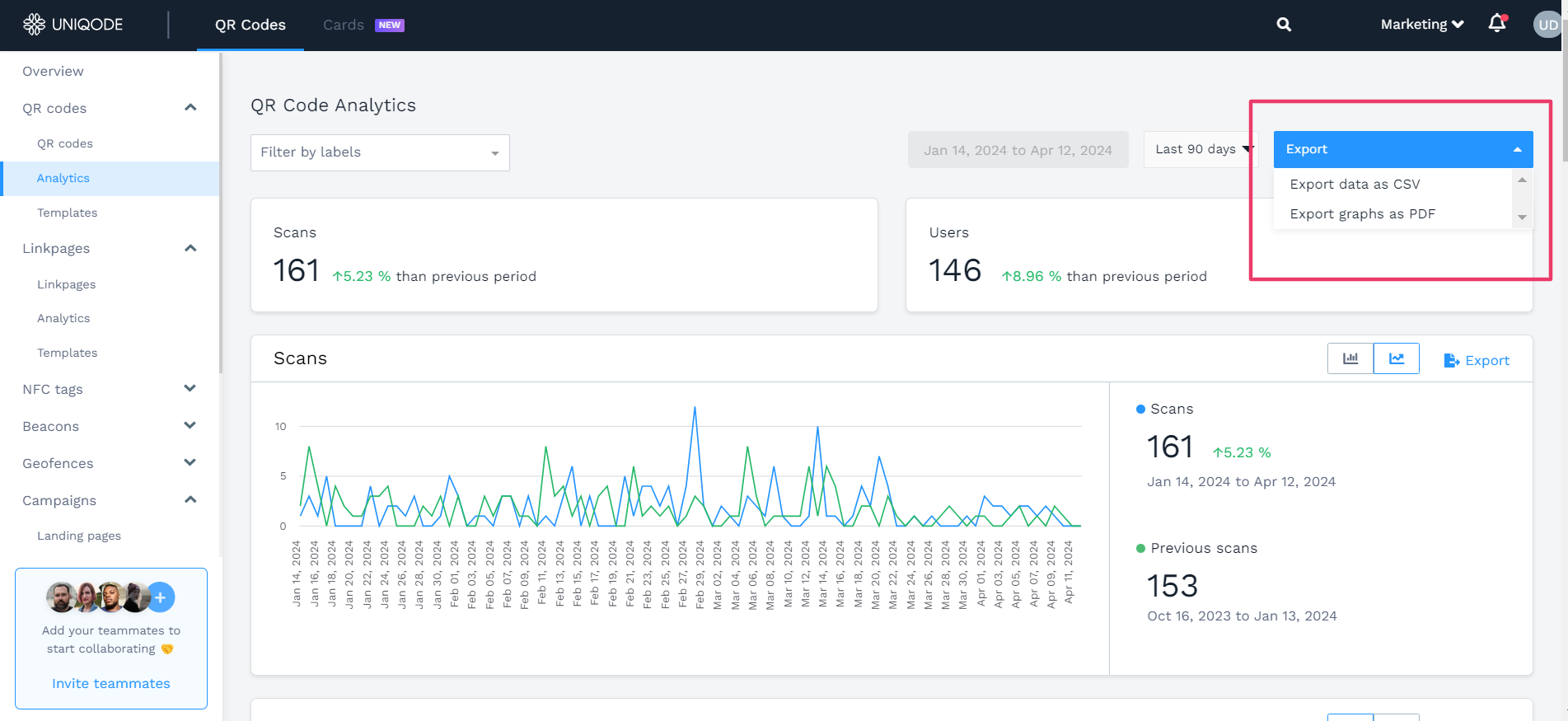 Export tracked data from QR Codes